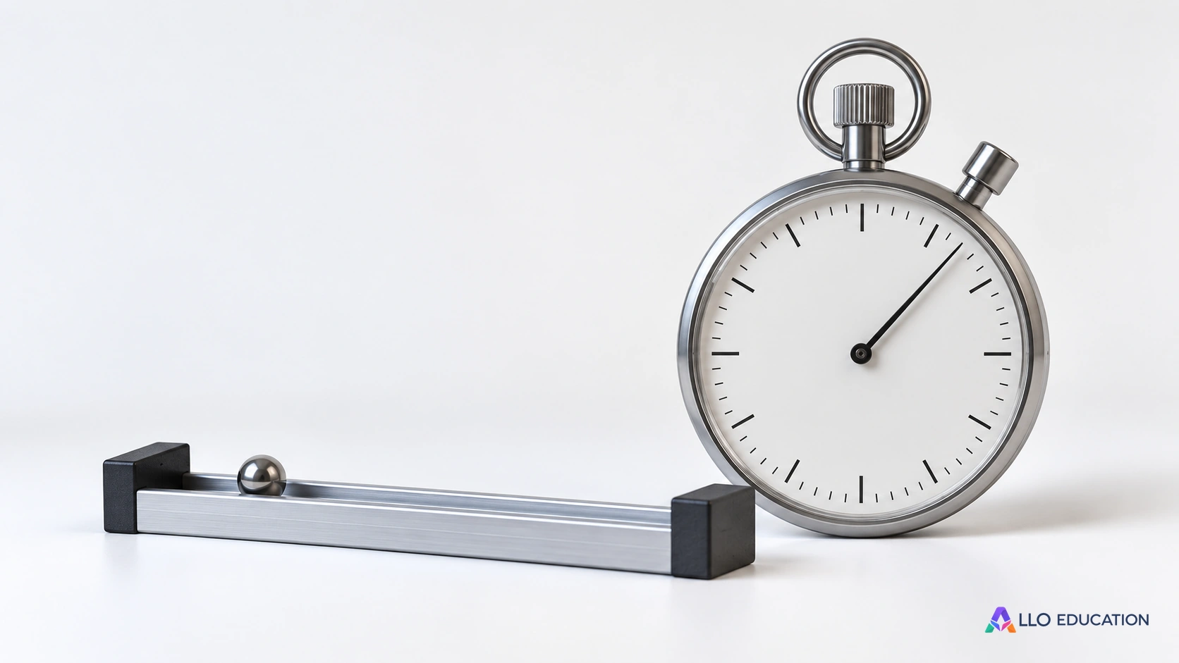 Un chronomètre muet accompagne une bille sur une piste courte.